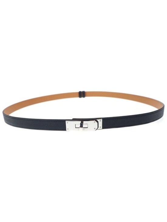Hermes Kelly Belt Leather Epsom Black Brown Silver